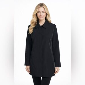 Anne Klein Black Snap Front Jacket Lightweight Minimalist Coat w Pockets